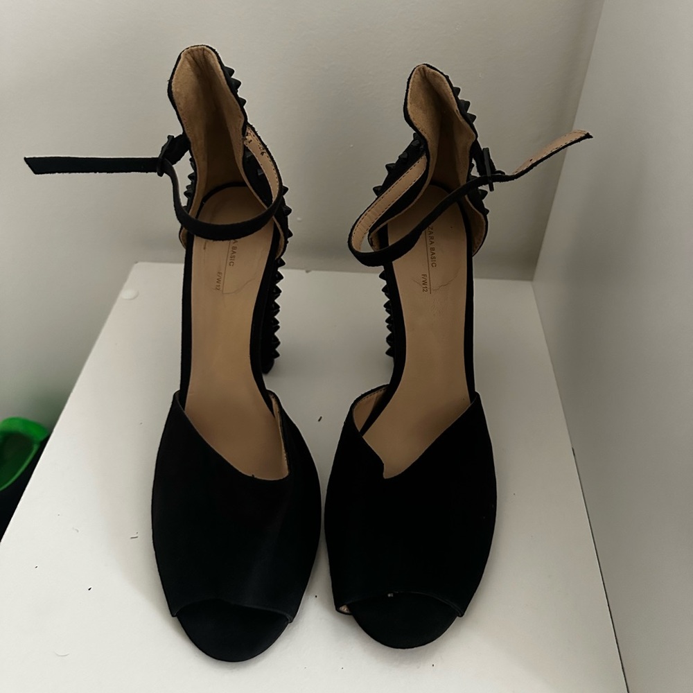 Zara Black Peep-Toe Heels with Ankle Strap